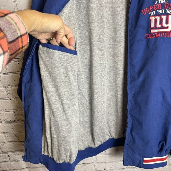New York Giants NFL Blue Zip Front Jacket Three Time SUPERBOWL CHAMPS SZ Large - Picture 7 of 15